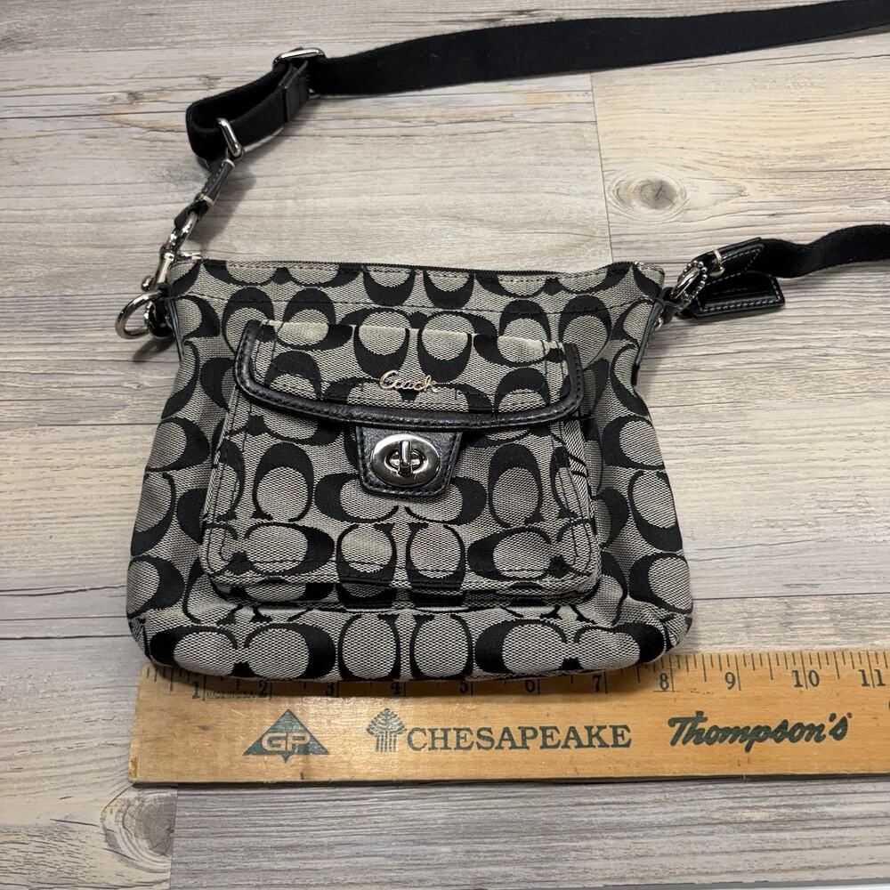 Coach Monogram Signature Swing Pack Bag Fabric Strap Gray Crossbody Purse 8"x7" - Picture 8 of 13